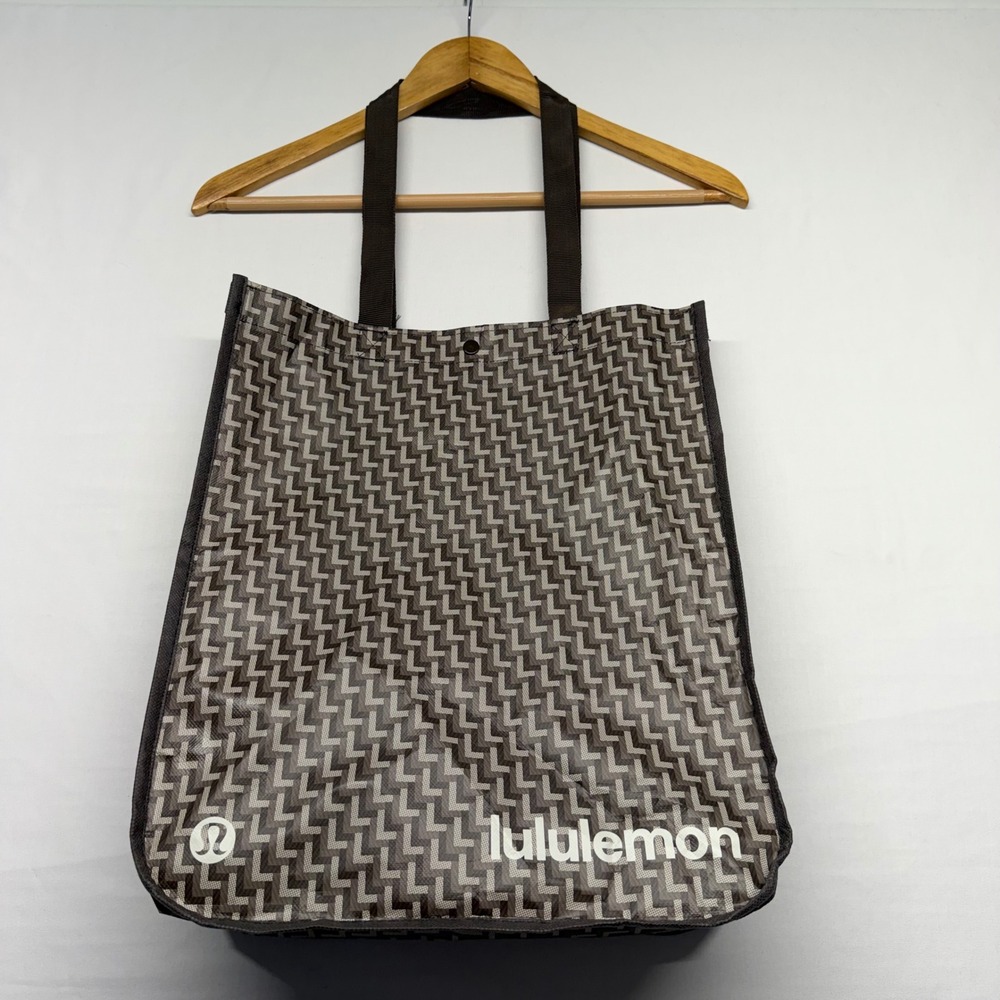Lululemon Reusable Tote Bag Brown Geometric Print Gym Shopping Bag